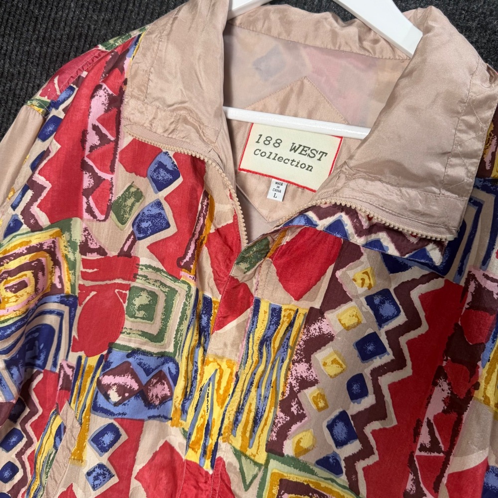 Vintage 90s 188 West Collection Silk Windbreaker Jacket Womens L Colorblock